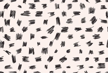 Elle çizilmiş fırça darbeleriyle kusursuz siyah bir desen. Vektör mürekkep grunge illüstrasyonu. Pankart, arkaplan, ambalaj kağıdı için soyut geometrik dikişsiz şablon. Tek renkli tasarım.
