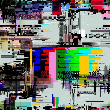 Kusursuz dijital ses dokusu. Vektör TV pikseli bozulması, hata, hata tasarımı. Arıza efekti kusursuz vektör deseni. Siber punk soyut arkaplan şablonu. Tuhaf teknoloji konsepti arka planı.