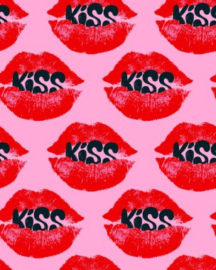 Kusursuz bir öpücük kırmızı izleri. Sevgililer Günü 'nde vektör öpücükler kusursuz olur. Kalpli kırmızı dudaklar. Farklı kırmızı kadın dudaklarıyla sonu gelmeyen bir doku..