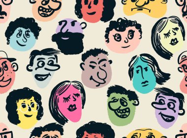 Kusursuz, tuhaf, parlak portreler. El çizimi sevimli komik karakterler. Farklı insanları yönlendir. Sanat, asgari, soyut modern tarz. Kusursuz desen Avatar, simge, logo şablonları.