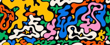 Renkli organik şekilli kusursuz desen. Minimalist boho tarzında şablon vektör düz arkaplan. Dalgalı sıvı şekil değiştirmiş. Soyut, pürüzsüz, dalgalı bir arka plan. Dalgalı kavram arkaplanı