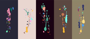 Vector boya sanatı sıçraması, farklı renkte duvar lekeleri. Vektör mürekkebi renk arkaplanı oluşturur. Renkli boyalar serpiştirilmiş soyut bir set..