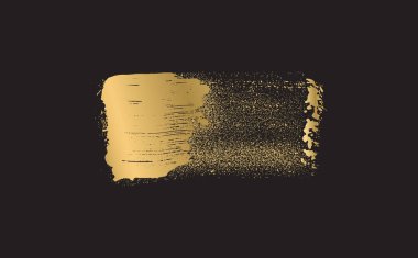 Altın rengi fırça darbeleri, kalın grunge çizgileri, dikdörtgen şekiller. Mürekkep fırçası darbeleri ve afişler. Sprey desenli altın renginde fırça darbesi. Vektör altın fırça grunge.