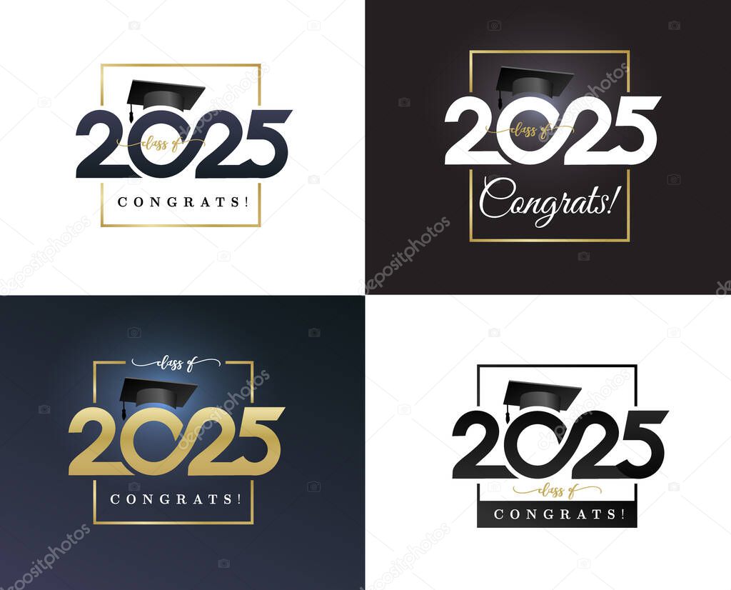 Set of Class of 2025 typography design. Vector text for design, congratulation t-shirt, banner, event, party, high school or college graduate. Design poster, banner class of 2025 typography poster.