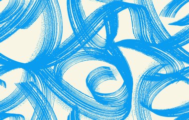 Kusursuz desenli, kalın fırça darbesi, sprey desenli. Kabarık, kalın fırça darbeleri, küçük noktalı dokunuşlar. Mavi vektör pürüzsüz desen. El çizimi zarar görmüş kenar şablonu, afiş.