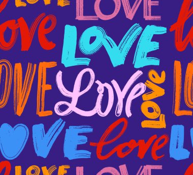 Kaotik yazıtlar, kalpsiz, düz şekilli, sevgi dolu. Sevgililer Günü. Tuvalde kuru bir fırçayla elle boyanmış. Tek renkli arka plan. Duvar kağıdı kızlar için kusursuz desen, Sevgililer Günü.