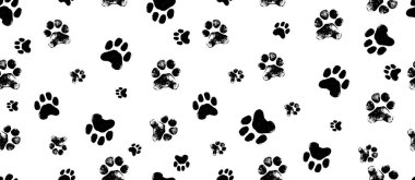 Kedi patileri, kedi, köpek ayağı, hayvan ayaklarının siyah, pürüzsüz deseni. Hayvan dokusu. Ayı, panda, kaplan grunge damgası Ayak izlerini tekrarla Duvar kağıdı. Çizgi film monokrom pati izi pürüzsüz desen.