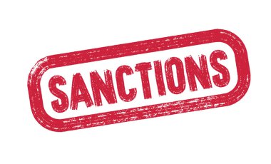 Direkt kırmızı boya fırçası. Beyaz arka planda izole edilmiş grunge mührü. Kırmızı grungy mühür işareti üzerine yazılan SANCTION metin. Vektör illüstrasyon grunge damgası. Vektör illüstrasyonu.
