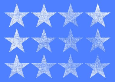 Bir grup grunge retro star. Sıkıntılı, grunge gibi kalın dokusu olan ve yıpranmış beş köşeli yıldız. Sert, keskin görünümlü, klasik veya kentsel estetik vektör simgelerinin toplanması.