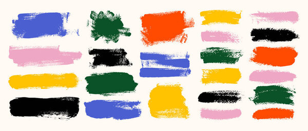 Цветные прямые толстые линии кисти. Векторные текстовые поля с мазками кисти. Набор сухой кисти для каллиграфии. Грубая гуашь гуашь гуашь текстура краски. Японские и китайские текстовые поля с чернилами