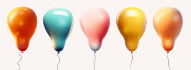 3D gerçekçi vektör renkli balon küre seti. Doğum günü, düğün, parti yıldönümü için helyum balonları. Şablon 3d gerçekçi vektör, uzatılmış helyum balonları koleksiyonu.