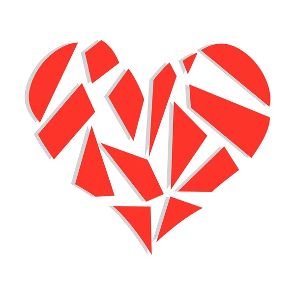 Abstrato Vermelho Poligonal Quebrado Coração Símbolo Vetor Ilustração Isolado — Vetor de Stock