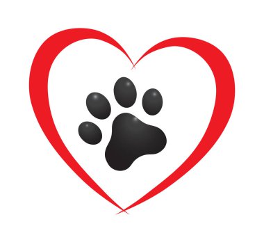 Pençeli kalp. Kedi ya da köpek izleri. İzole edilmiş vektör silueti.