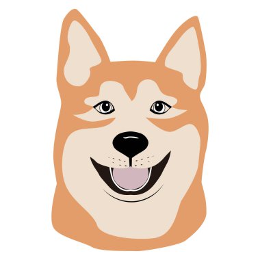 Namlu köpek cinsi Akita inu, tam yüz simetrik olarak ileriye bakıyor, çizim vektör grafik dövmesi