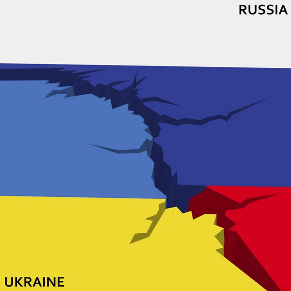 Rusko Ukrajina Namalovaly Prapory Stěnu Prasklinou Vztahy Ruska Ukrajiny Ukrajina — Stockový vektor
