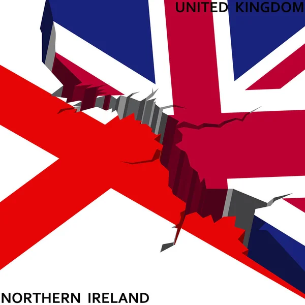 关于北爱尔兰和大不列颠独立国家分裂 关系破裂 裂隙标志的矢量图解 — 图库矢量图片