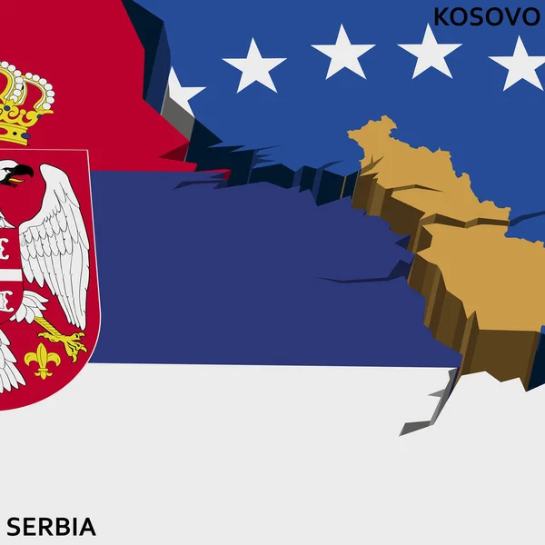Konflikt Serbii Kosowie Kraj Flagi Narodowe Złamanych Pękniętych Wektor Ściany — Wektor stockowy