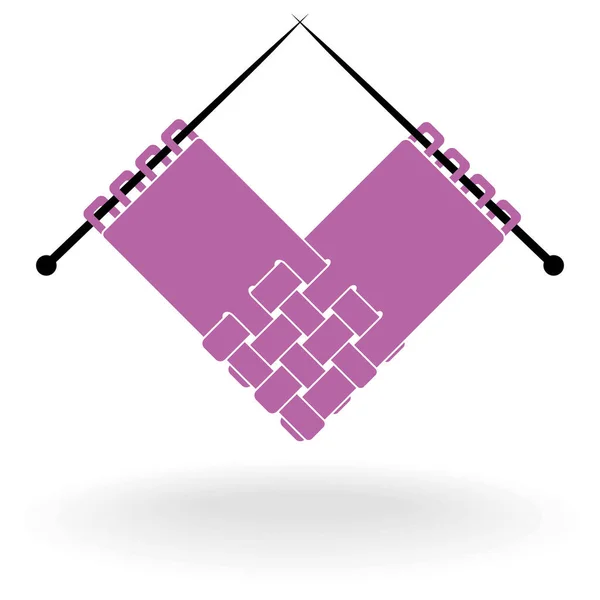 Coeur Laine Tricot Aiguille Isole Passe Temps Artisanat Logo Vecteur — Image vectorielle