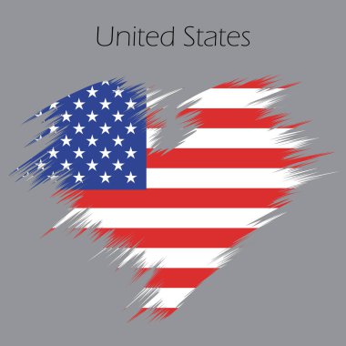 grunge American flag U.S. United States Heart Shape Flag Grunge Distress Vintage Style USA Love heart month or happy singles day in United States. Travel hollyday or for romantic, wedding vacantion banner. Fun vector icon sign
