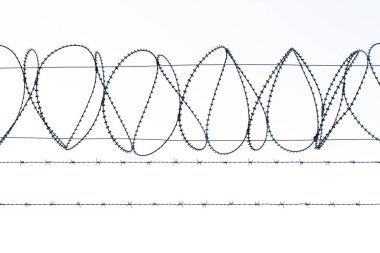 Barbed wire restricted area, black and white photo