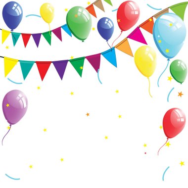 Happy Birthday Banner, Background vector design for greeting cards and poster with balloon, confetti and flags