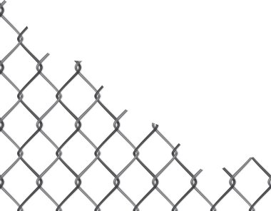 Mesh netting torn. Hole in metal fence. Vector background