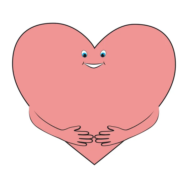 Caricature Vectorielle Personnage Coeur Heureux Mignon Avec Sourire Les Mains — Image vectorielle