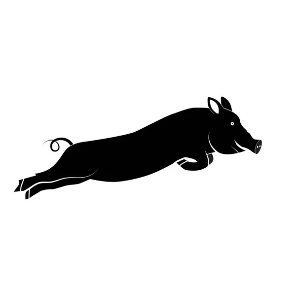 Pig Silhouette Side View Jump Tattoo Happy Animal Vector — Stock Vector