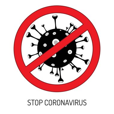 Kırmızı Yasak İşareti ile Coronavirus Simgesi, 2019-nCoV Roman Coronavirus Bakterisi. Enfeksiyon yok ve Coronavirus Kavramını Durdur. Çin 'de tehlikeli Coronavirus hücresi, Wuhan. İzole Vektör Simgesi