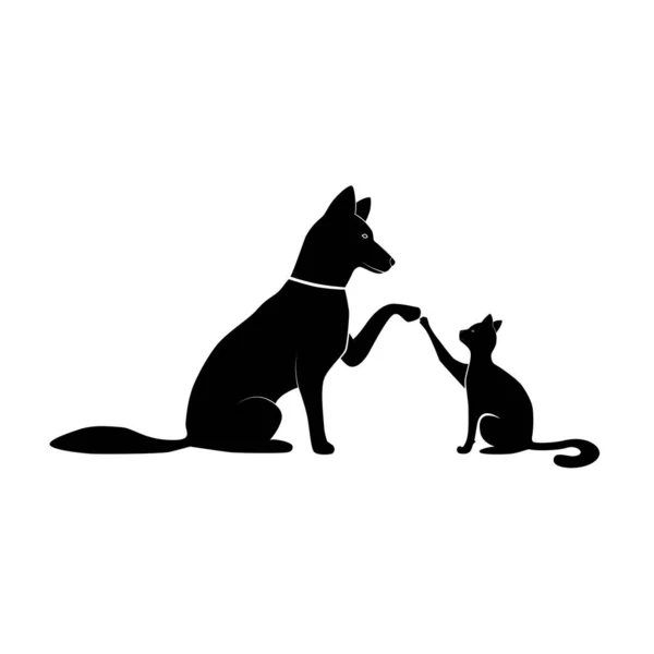 Přátelský Koncept Zvířetem Psem Kočkou Dohromady Dát Pět Vtipný Nápis — Stockový vektor