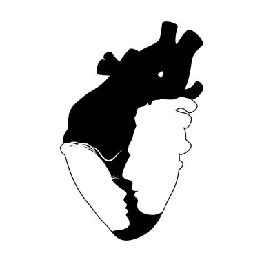 İnsanlar aşık çiftlerin siluetini öperler, aile kalpleri sevgililer günü vektör dövmesinde izole olur.