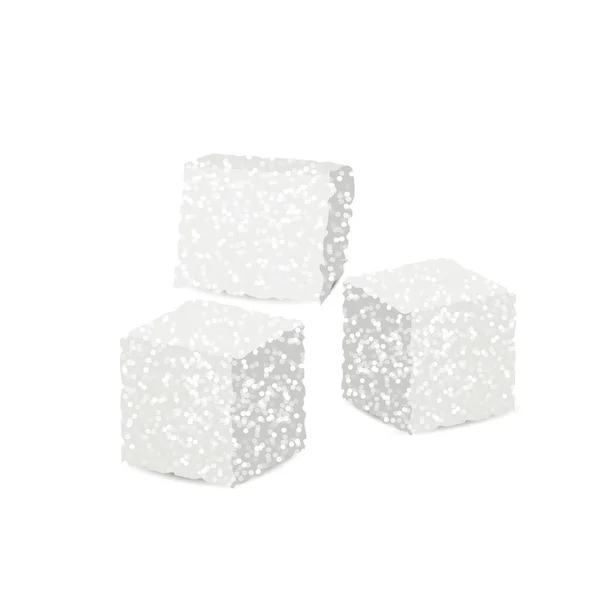 Set Zucchero Bianco Con Mucchi Cubetti Realistica Illustrazione Vettoriale Isolato — Vettoriale Stock