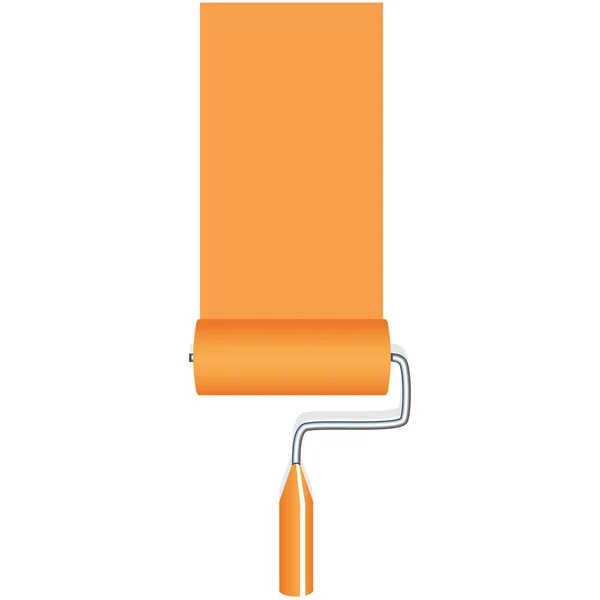 オレンジ色の壁の背景にペイントローラー白とコピースペーステキスト広告バナーオレンジ色のバナーフレーム エリア広告とペイントブラシローラー ローラーブラシアイコンベクトル — ストックベクタ