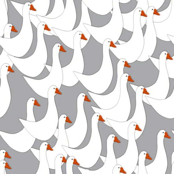 White Goose Pattern Seamless Waterfowl Background Baby Fabric Texture Vector — Stock Vector