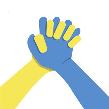 Ukrayna İsveç bayrağı ile boyanmış eller sarı-mavi tutuş renginde. Savaşı ve Ukrayna 'nın gücünü durdurun.