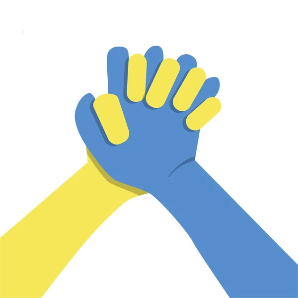 Hands Painted Ukraine Sweden Flag Colors Yellow Blue Holding Stop — Stock Vector