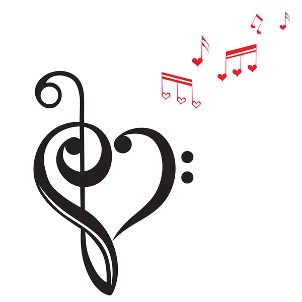 Μουσική Καρδιά Μπάσο Clef Treble Clef Διάνυσμα Απομονωμένο Λευκό Φόντο — Διανυσματικό Αρχείο