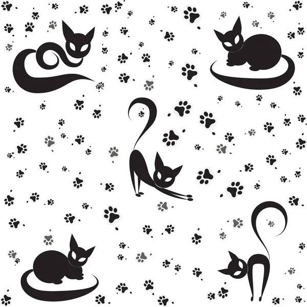 Πρόσωπα Γάτας Και Πόδια Χωρίς Ραφή Διάνυσμα Μοτίβο — Διανυσματικό Αρχείο