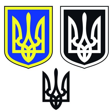 Ukrayna mızrağı, Ukrayna sembolleri. Arms ceket amblemi, bayrak. Ulusal bağımsızlık trizub simgeleri. Kiev 'den mavi vatansever logosu. Kalkanda dekoratif özgürlük tacı. Anayasanın kalbi posteri, el ilanı.