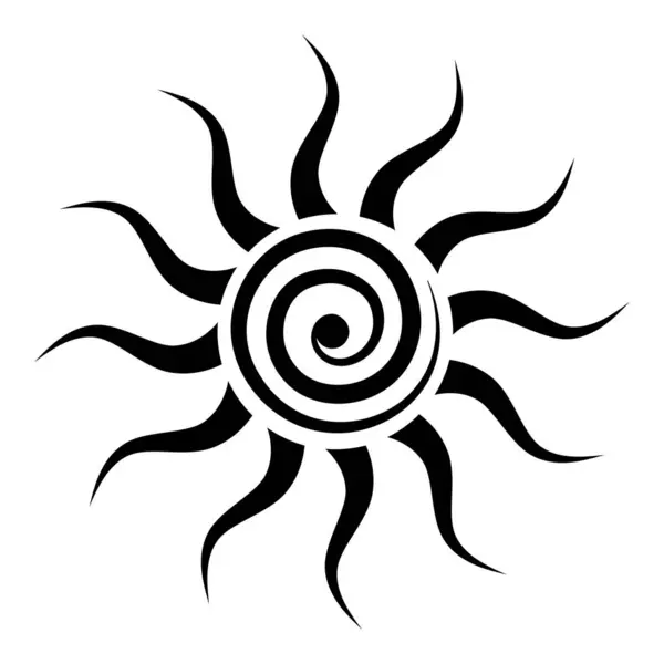 黑色部落太阳鞑靼人Sonnenrad符号太阳车轮标志 夏季图标 欧洲古老的神秘元素 标志图形元素螺旋形 矢量纹身设计孤立或白色背景 — 图库矢量图片#