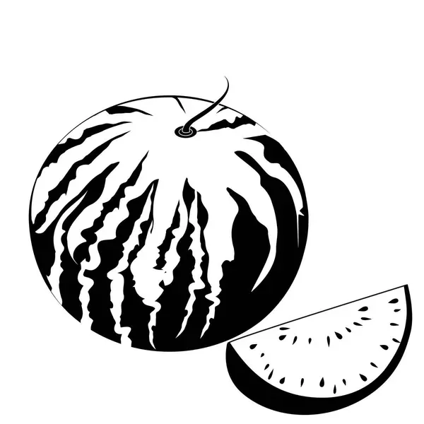 Beyaz Arka Plandaki Yemek Logosu Dövmesinde Izole Edilmiş Siyah Karpuz — Stok Vektör