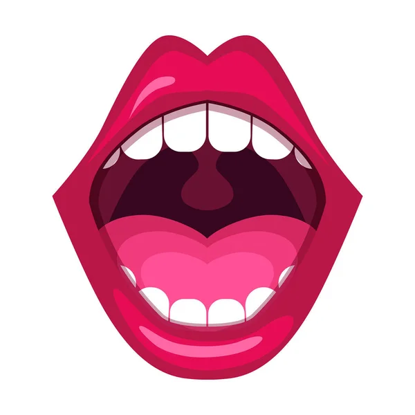 赤リップベクター ハーフオープン口 噛む唇 唇を舐める 舌のような異なる感情を表現するセクシーな女性の唇のイラスト 白に隔離される — ストックベクタ