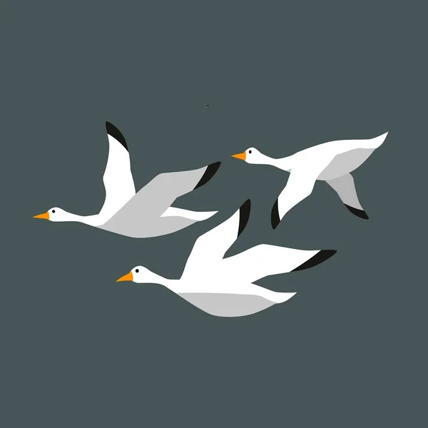 Flock Cranes Flying Vector Flat Illustration Bird Migration Isolated Blue — Stock Vector
