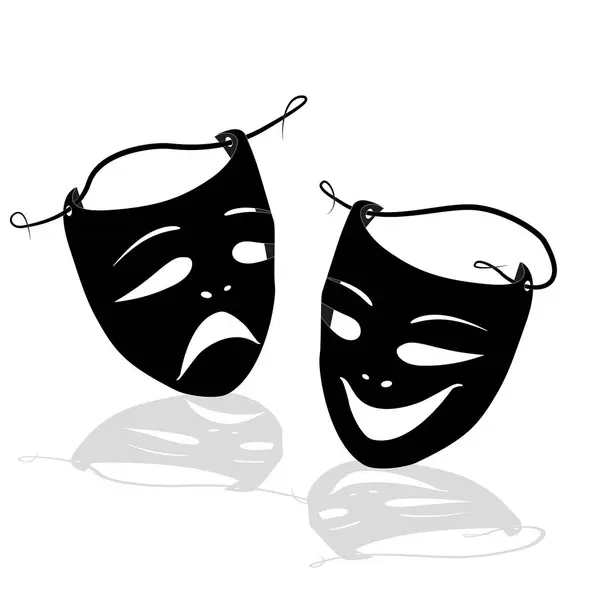 Εικονίδιο Μάσκα Διάνυσμα Μαύρο Και Άσπρο Θέατρο Κωμωδία Και Τραγωδία — Διανυσματικό Αρχείο