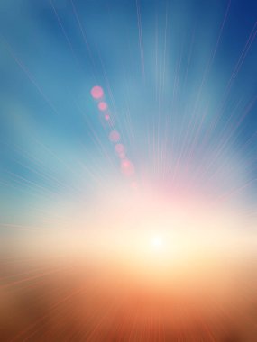 Gün batımında güneş ışınlarıyla uzun süre temas eden turuncu gökyüzü, bulanık etki