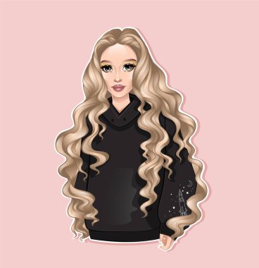 beautiful cartoon blonde girl in hoodie. Vector illustration