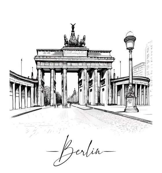 Berlin Citys Caddesi Eskiz Sanatı Tarzında Ana Hatlarıyla Vektör Illüstrasyonu — Stok Vektör