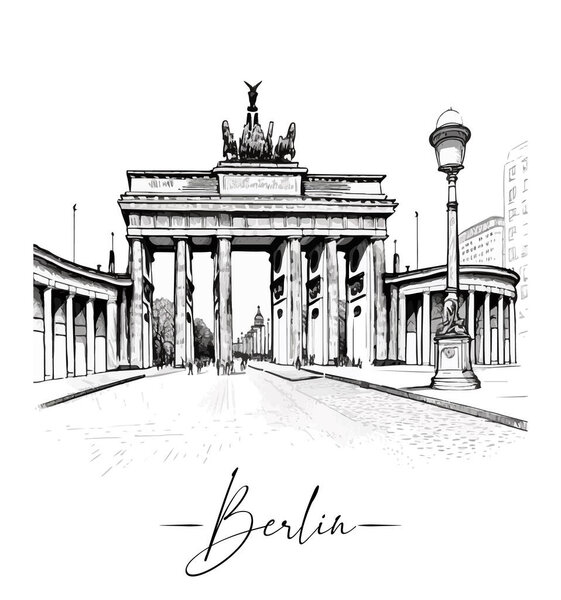 Berlin citys street in sketch art style, outlined landscape. Vector illustration