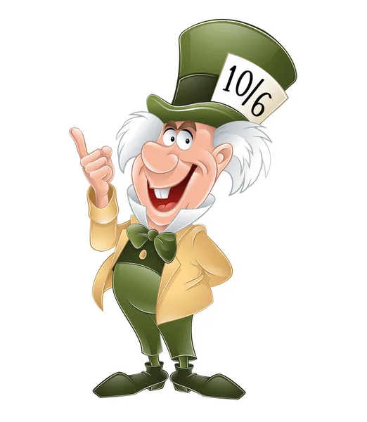 Madhatter Wonderland Green Hat His Head Pointing His Finger Vector Vector Graphics