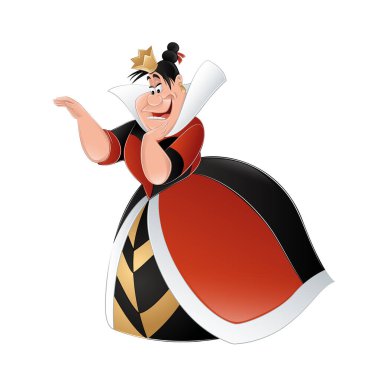 Queen of Hearts from Wonderland with golden crown wearing dress. Vector illustration clipart